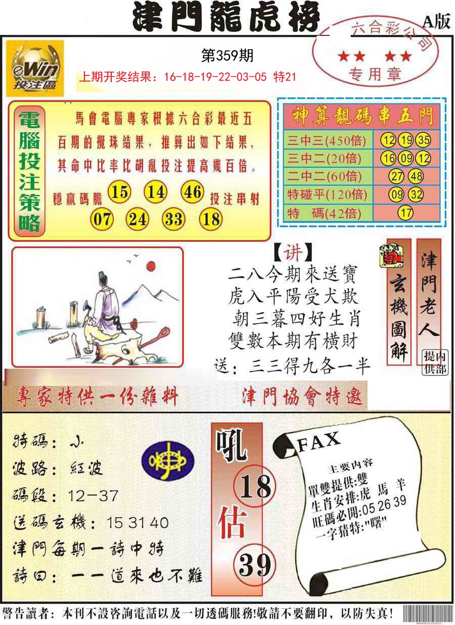 2024359期津门龙虎榜A