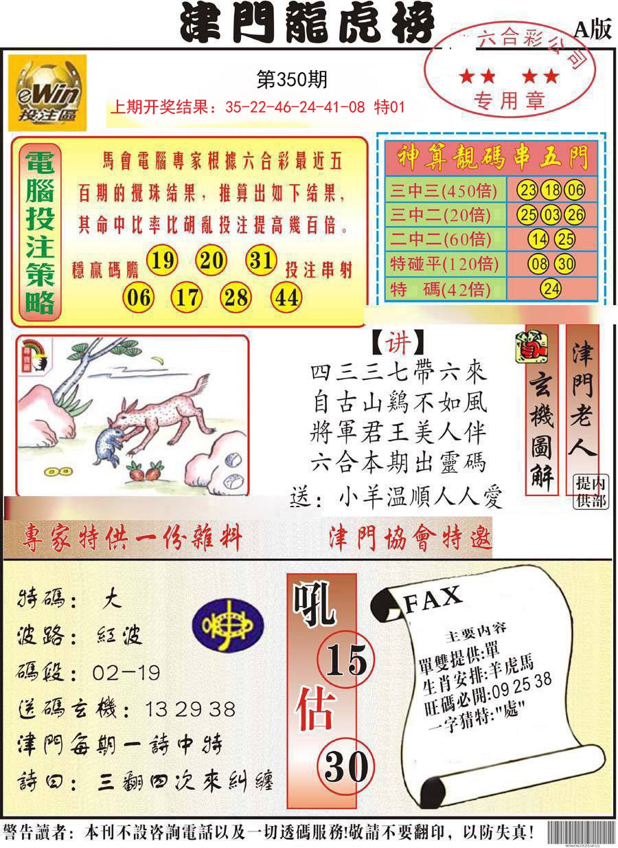 2024350期津门龙虎榜A
