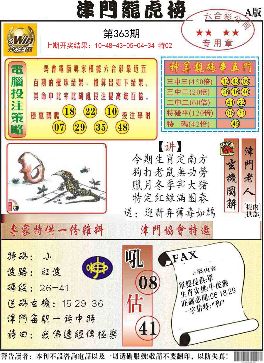 2024363期津门龙虎榜A