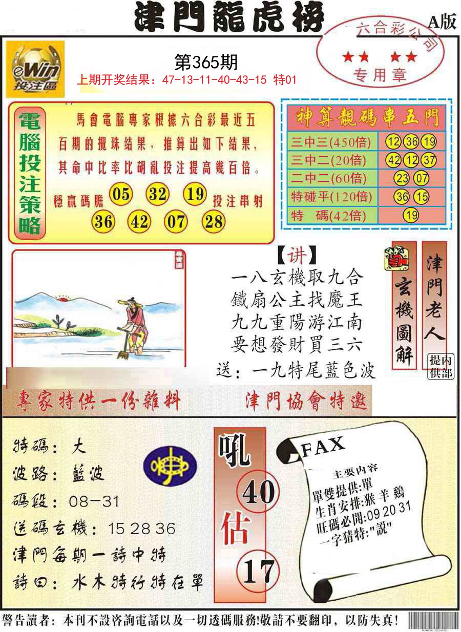 2024365期津门龙虎榜A