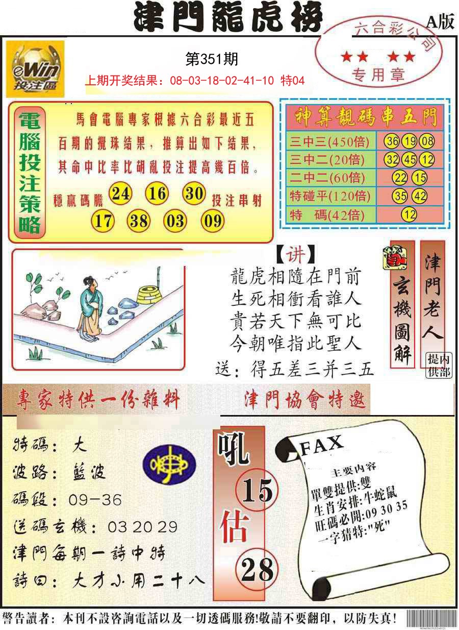 2024351期津门龙虎榜A