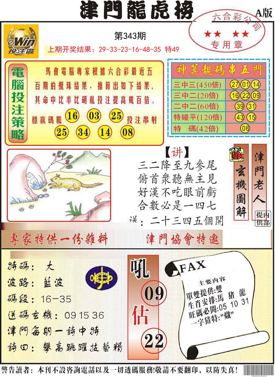 2024343期津门龙虎榜A