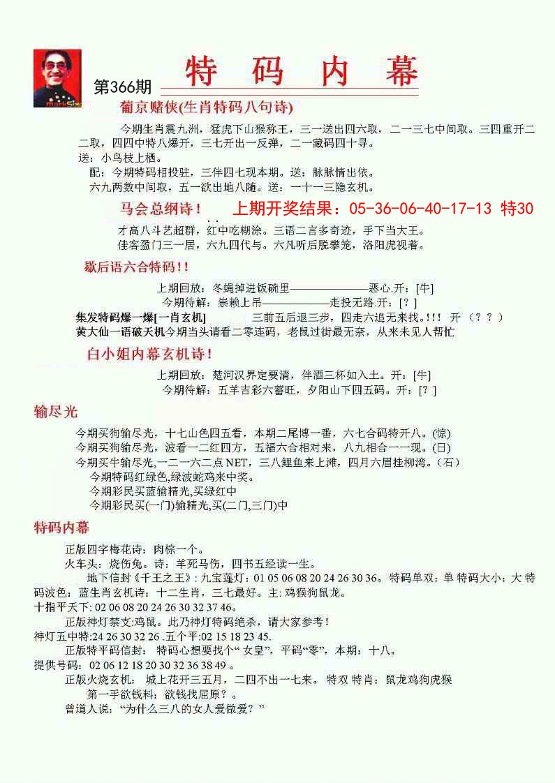 2024366期特码内幕A