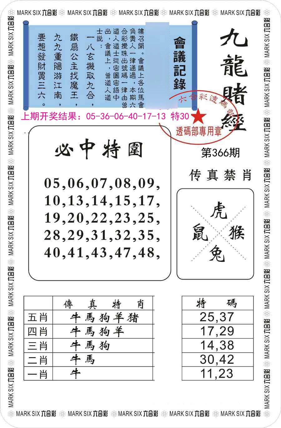 2024366期九龙赌经