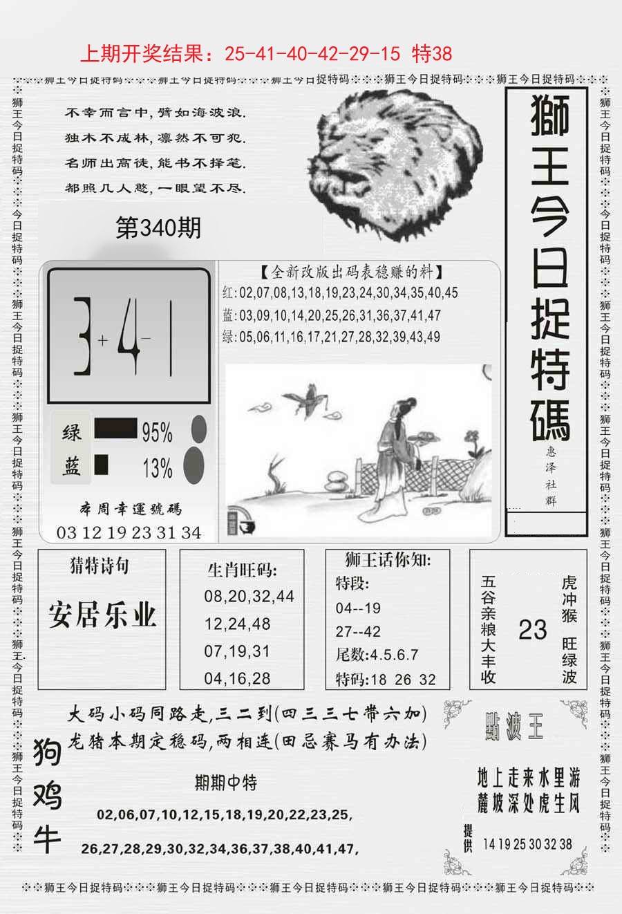 2024340期狮王今日抓特码