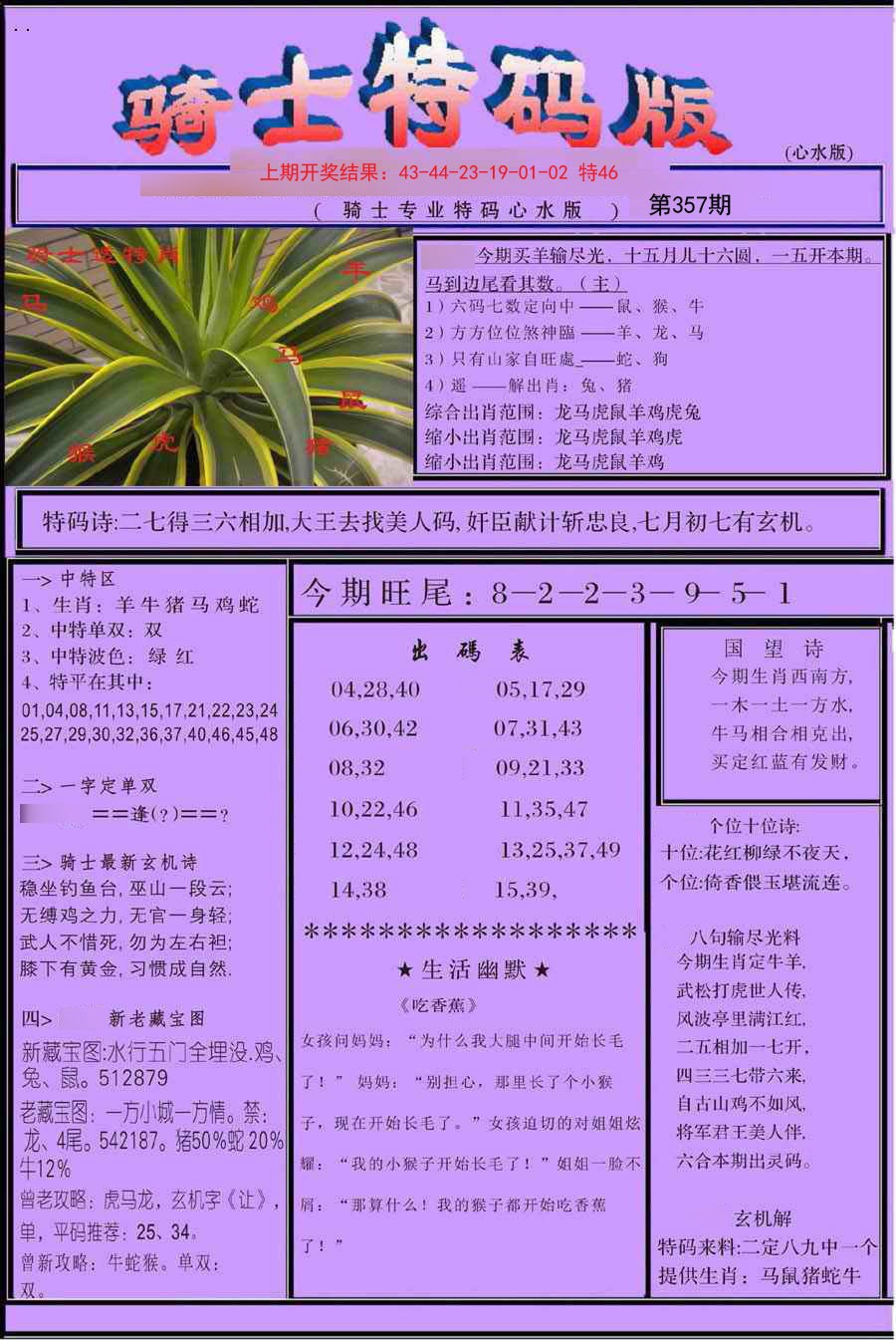 2024357期骑士特码版