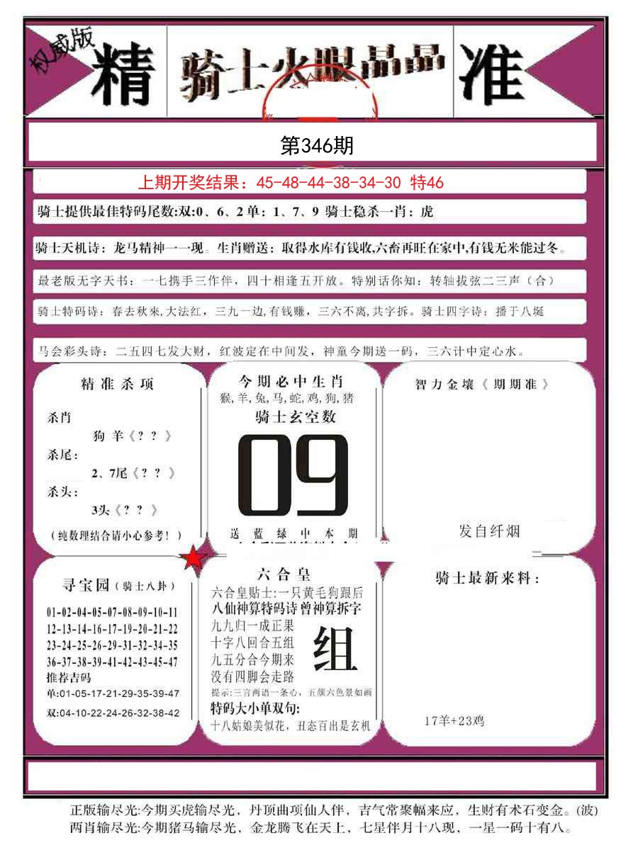 2024346期骑士火眼晶晶B