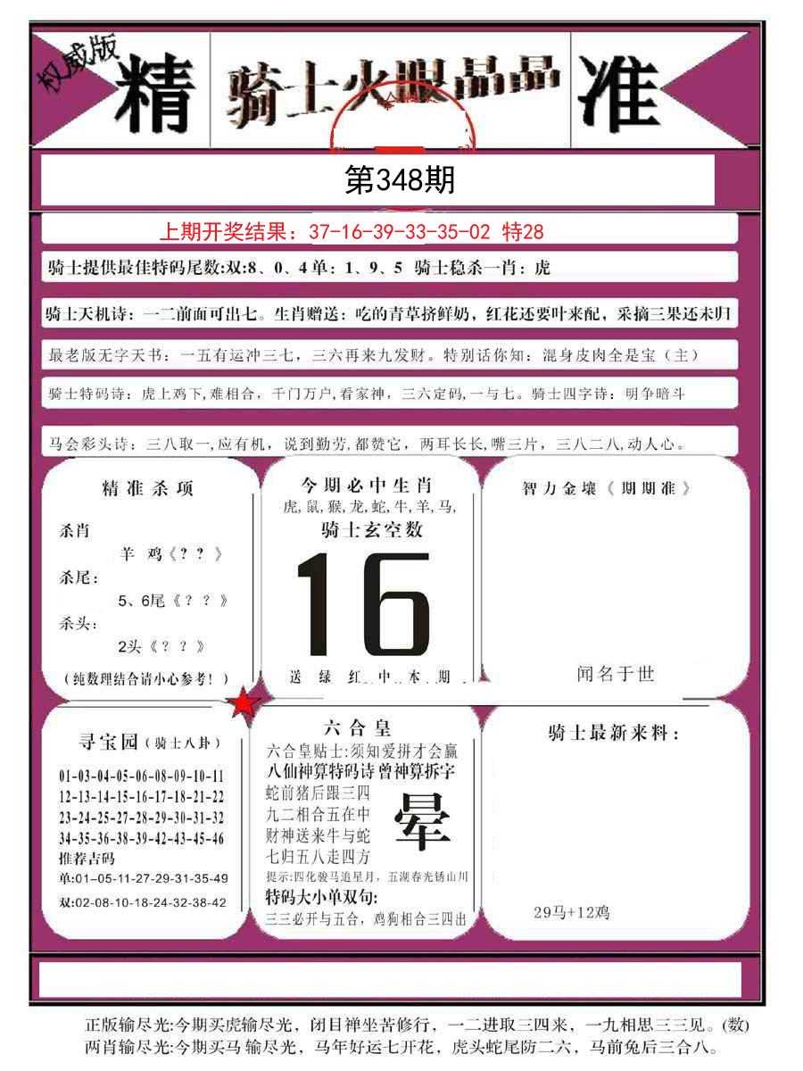 2024348期骑士火眼晶晶B