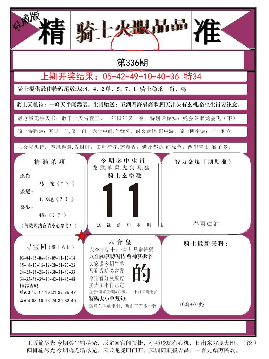 2024336期骑士火眼晶晶B