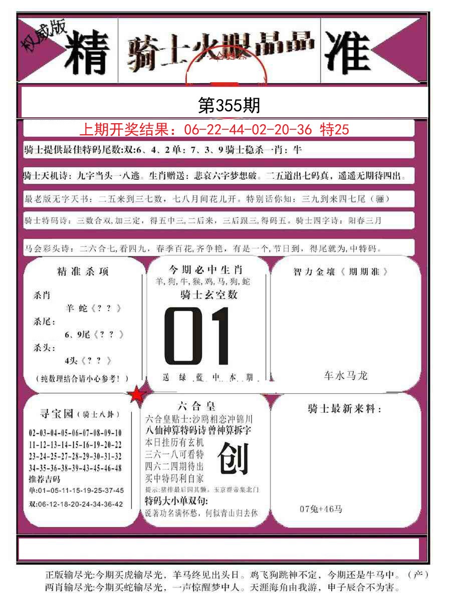 2024355期骑士火眼晶晶B