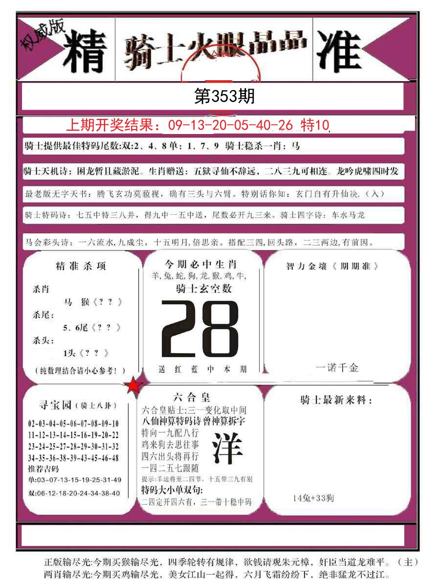 2024353期骑士火眼晶晶B