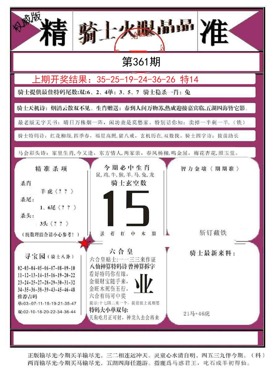 2024361期骑士火眼晶晶B