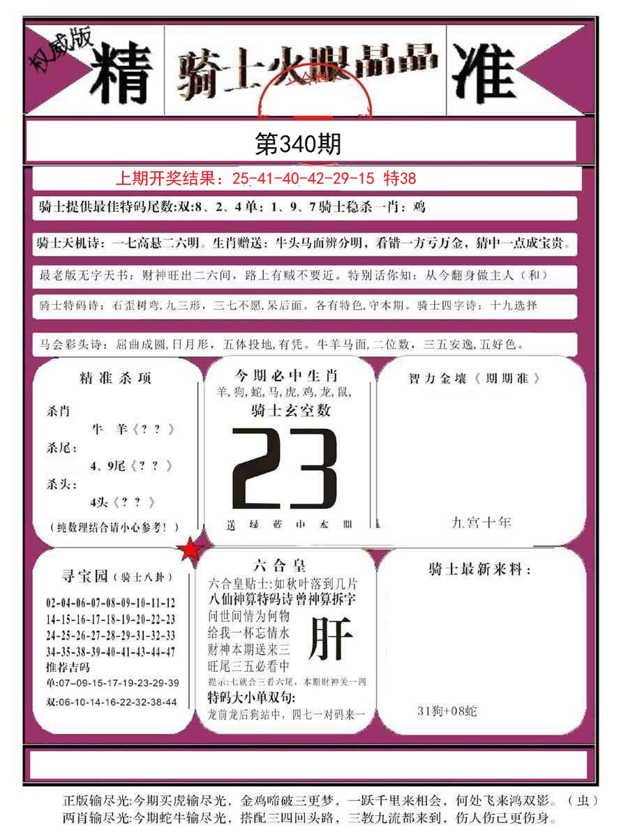 2024340期骑士火眼晶晶B