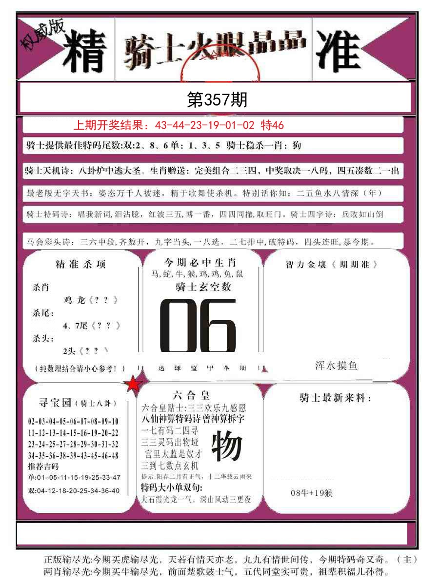 2024357期骑士火眼晶晶B