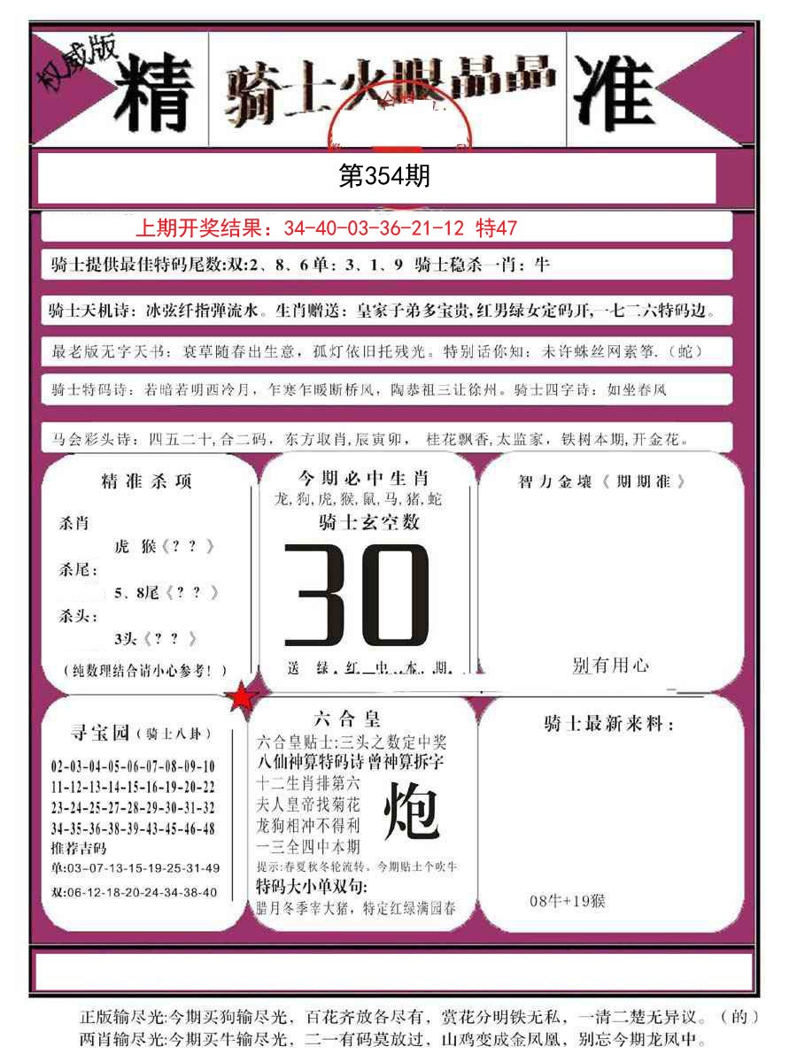2024354期骑士火眼晶晶B
