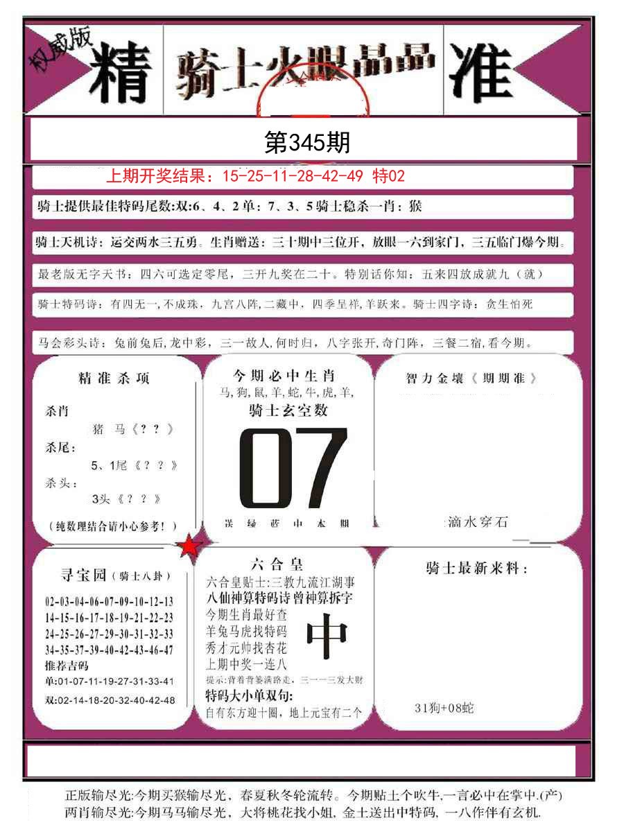 2024345期骑士火眼晶晶B