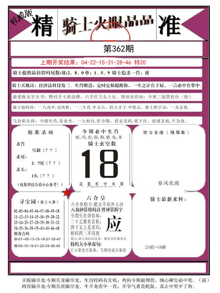 2024362期骑士火眼晶晶B