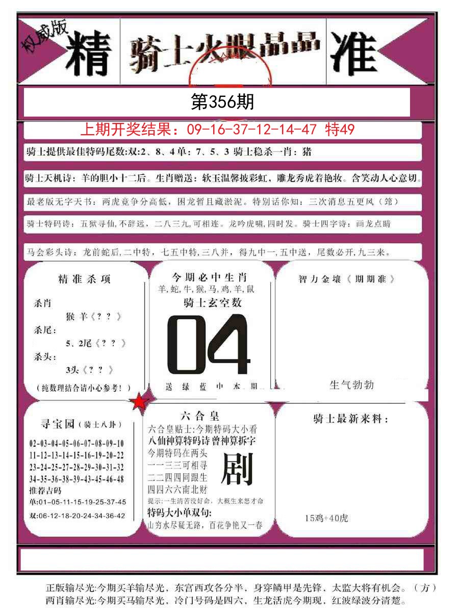 2024356期骑士火眼晶晶B