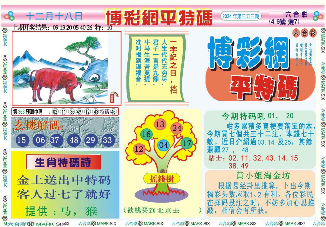 2024353期博彩网平特报