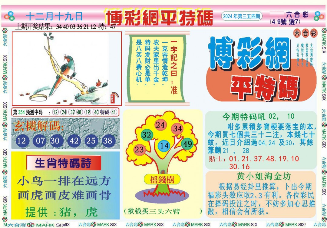 2024354期博彩网平特报