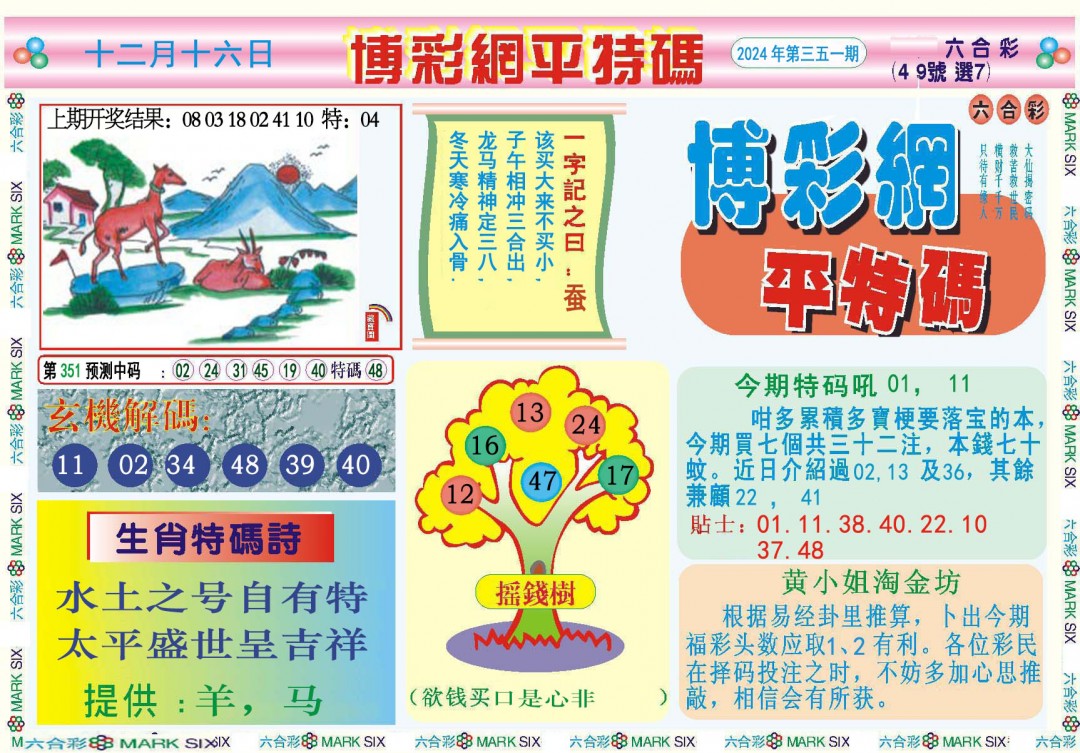 2024351期博彩网平特报