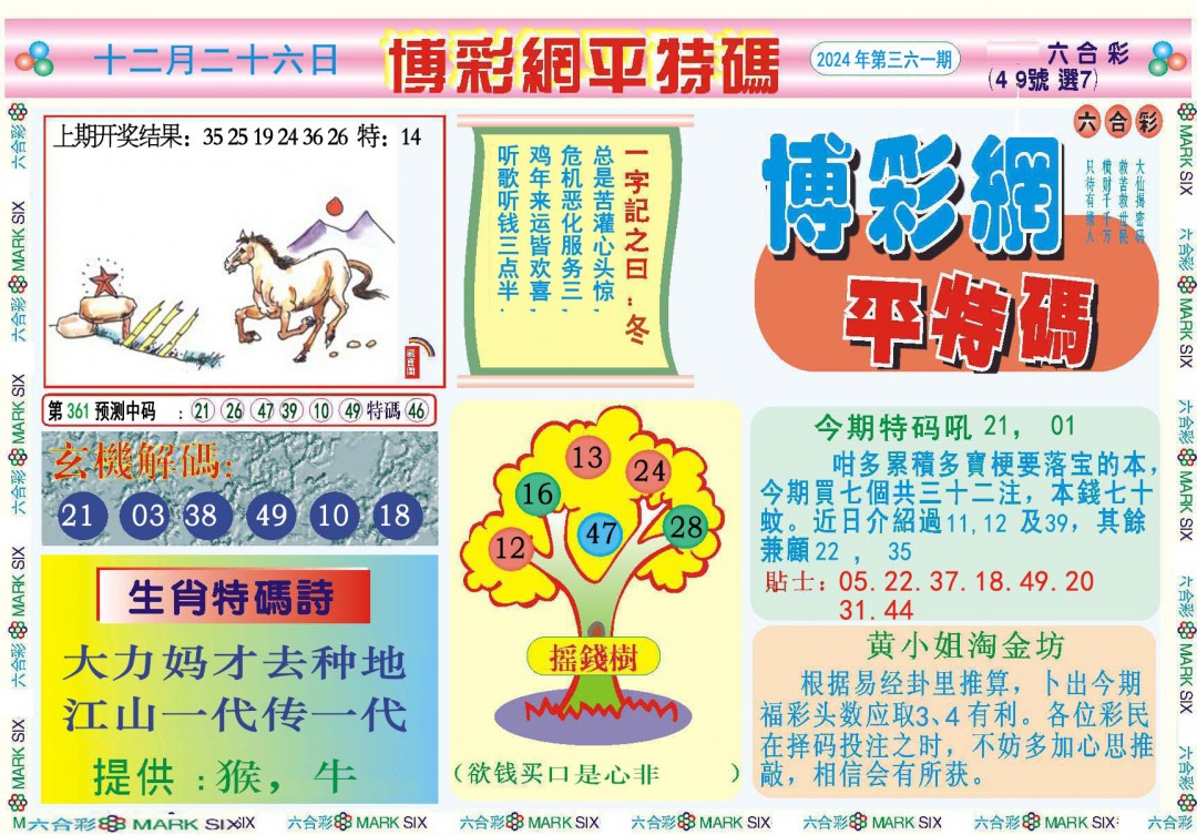 2024361期博彩网平特报