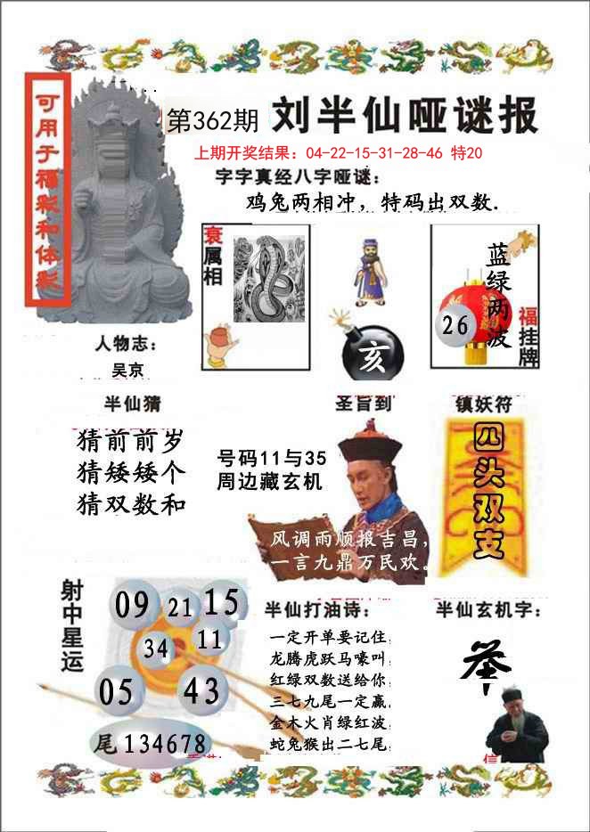2024362期刘半仙哑谜报