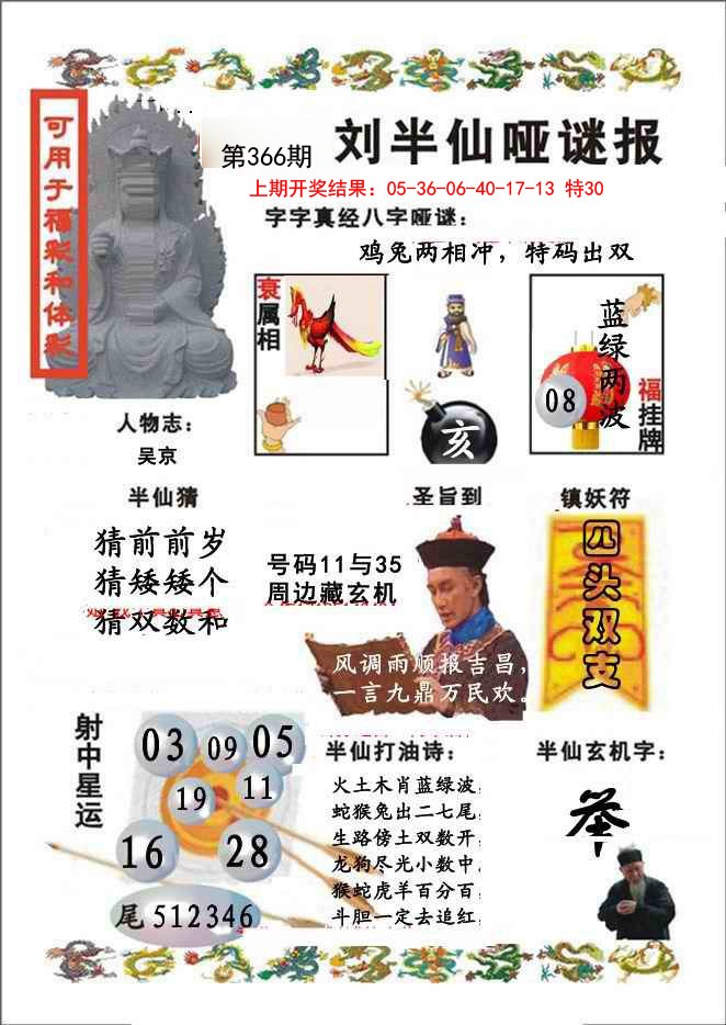 2024366期刘半仙哑谜报