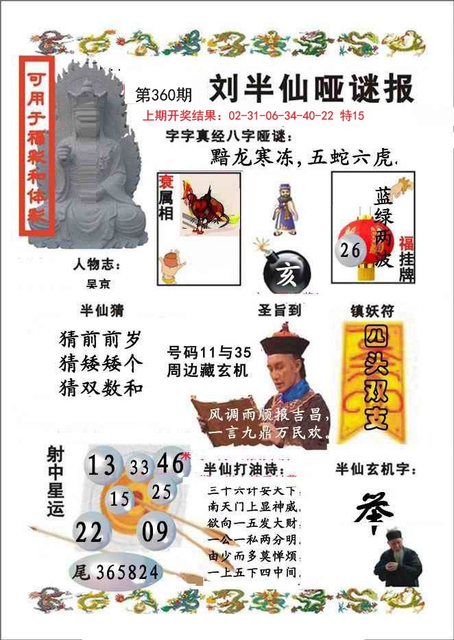 2024360期刘半仙哑谜报