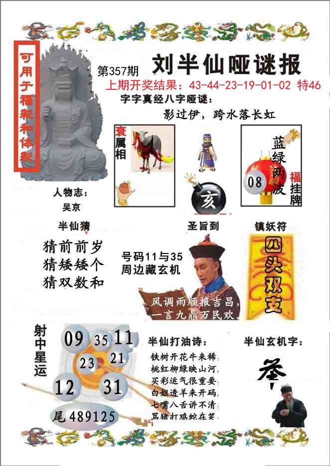 2024357期刘半仙哑谜报