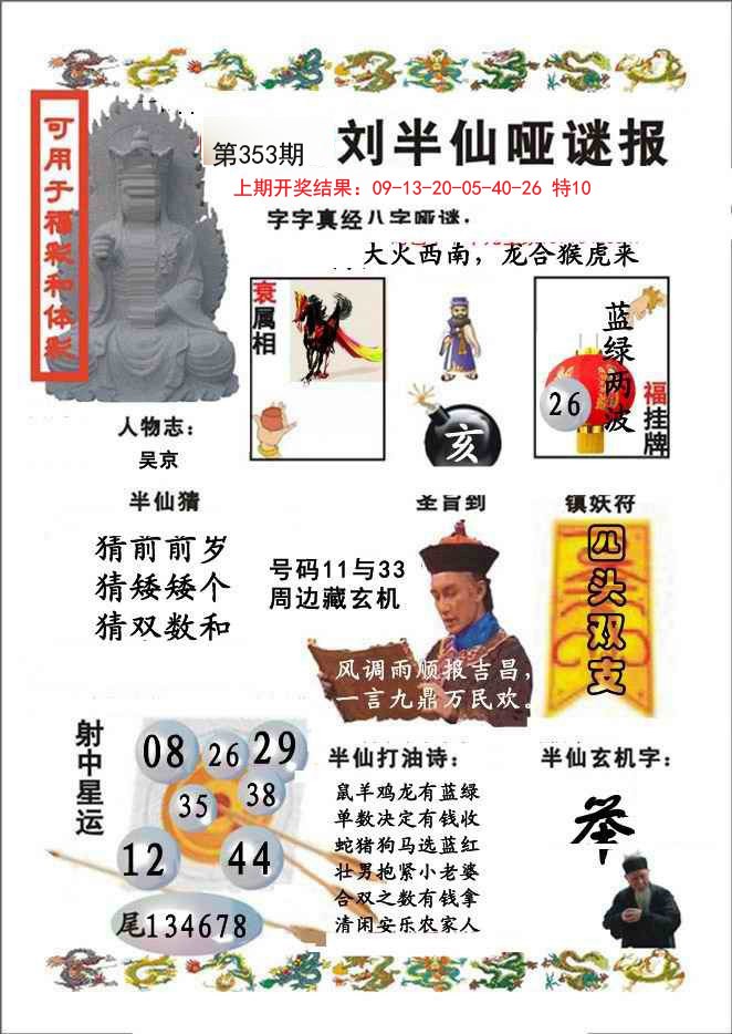 2024353期刘半仙哑谜报