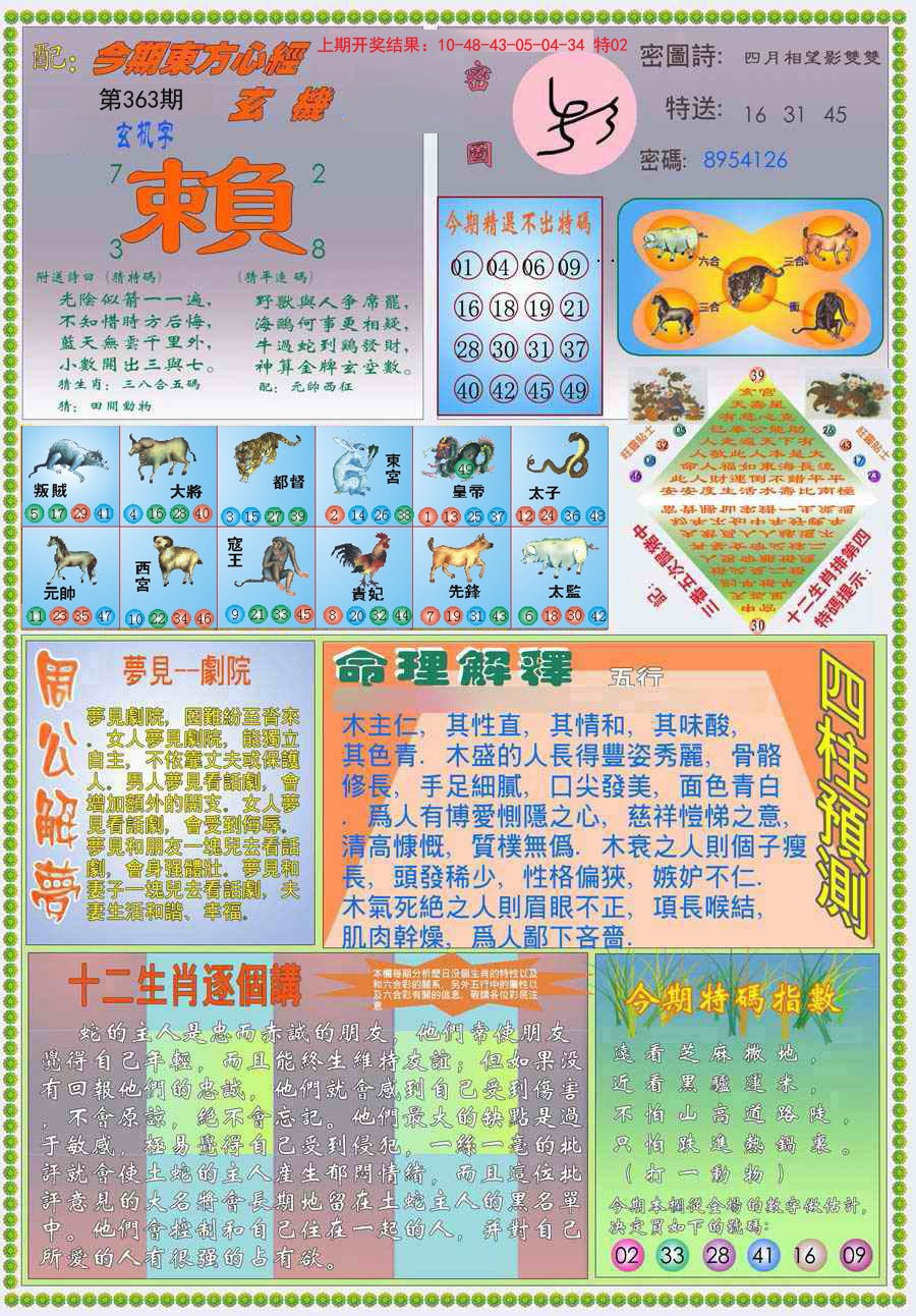 2024363期(新版)东方心经B