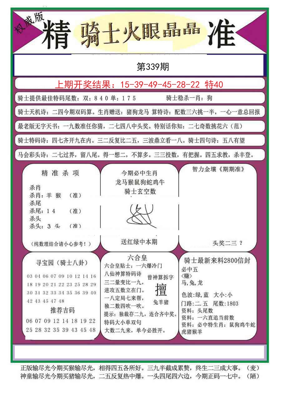 2024339期骑士火眼晶晶（正）