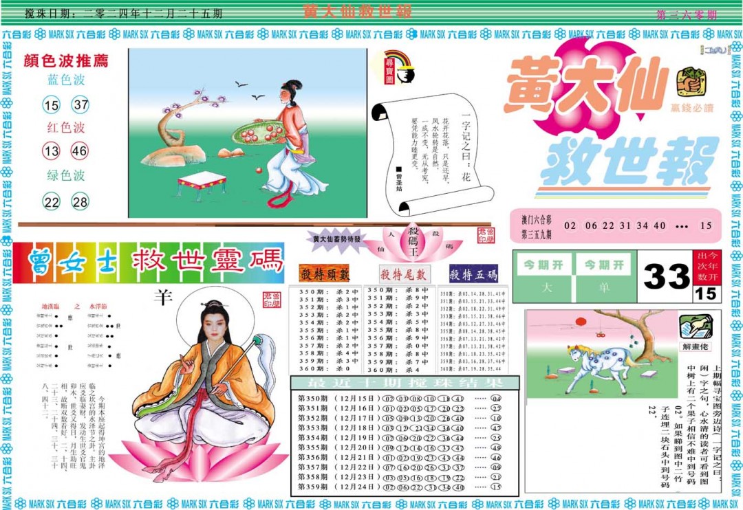 2024360期黄大仙救世A