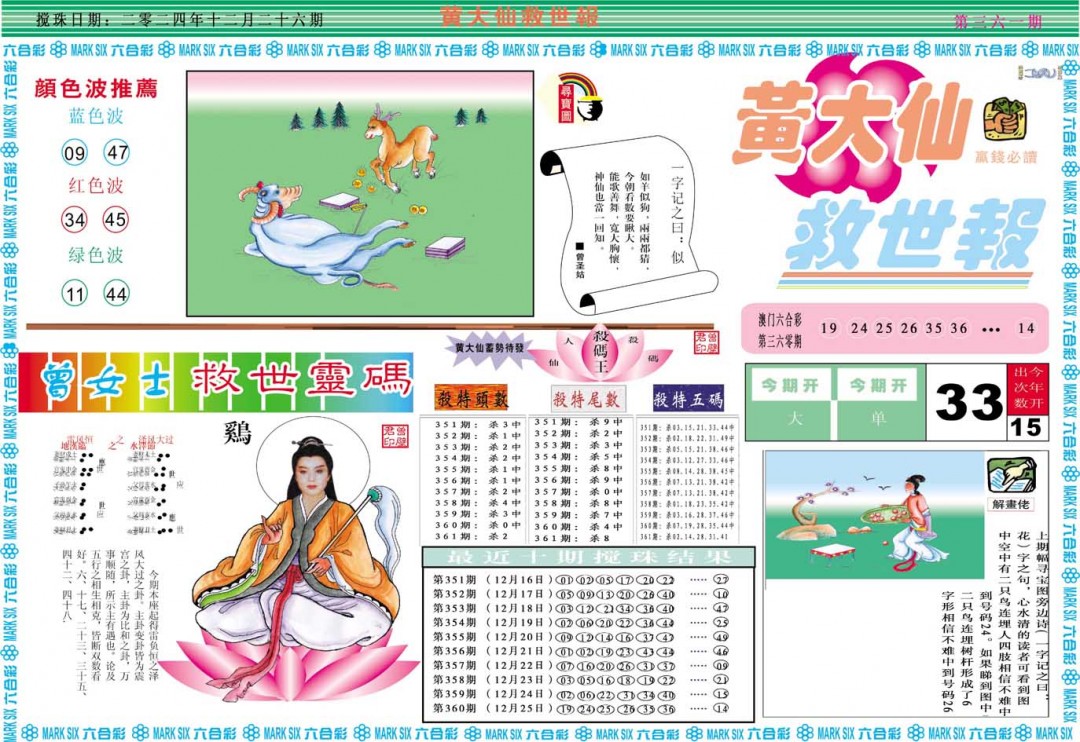 2024361期黄大仙救世A