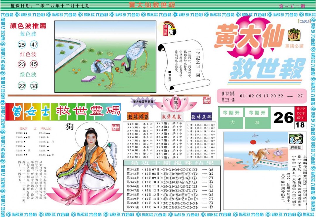 2024352期黄大仙救世A