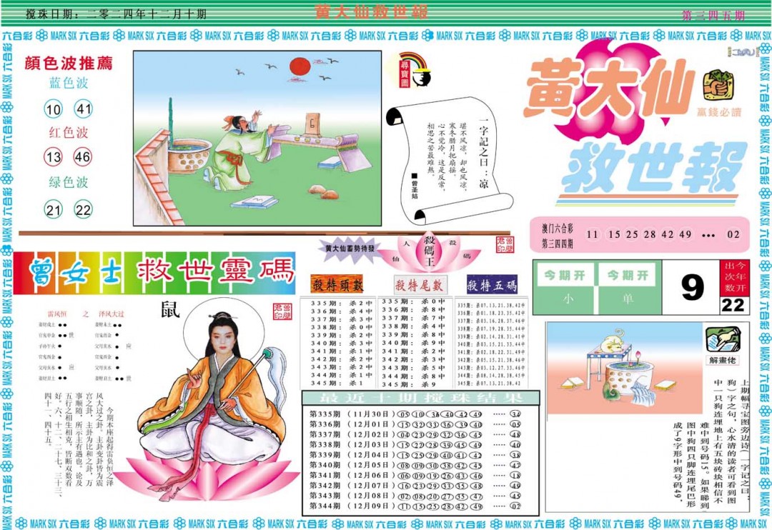 2024345期黄大仙救世A
