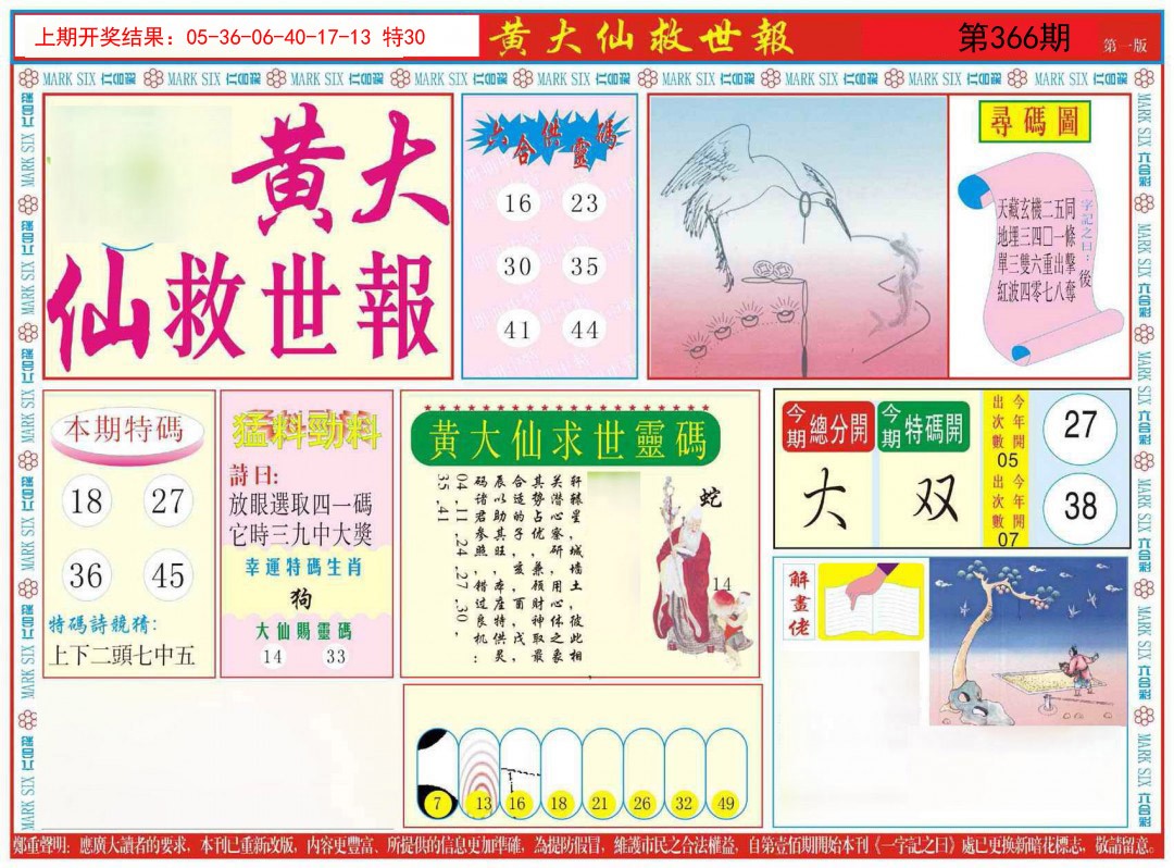 2024366期新黄大仙救世A