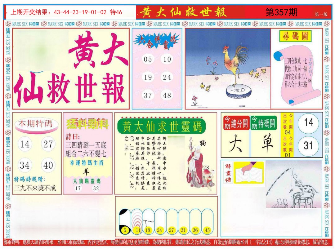 2024357期新黄大仙救世A