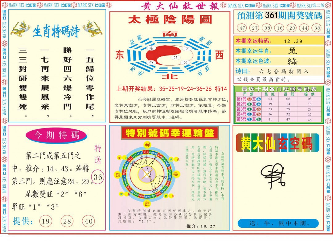 2024361期新黄大仙救世B