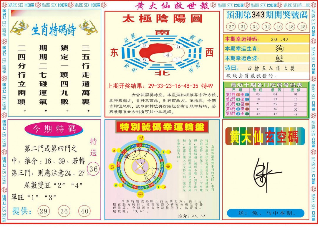 2024343期新黄大仙救世B