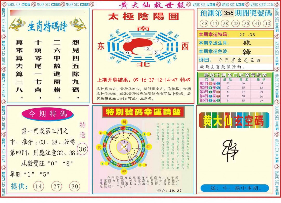 2024356期新黄大仙救世B