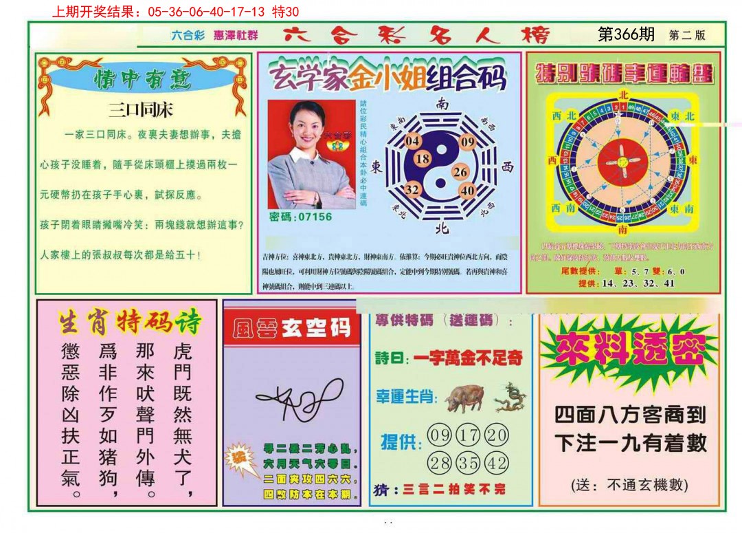 2024366期名人榜B