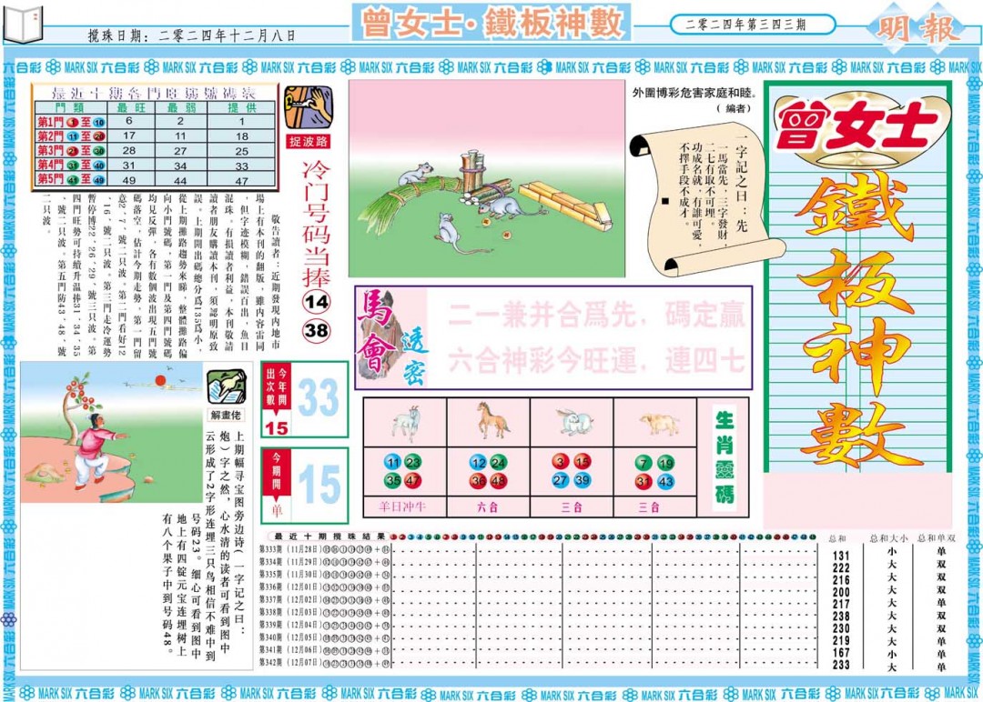 2024343期曾女士铁板神数A