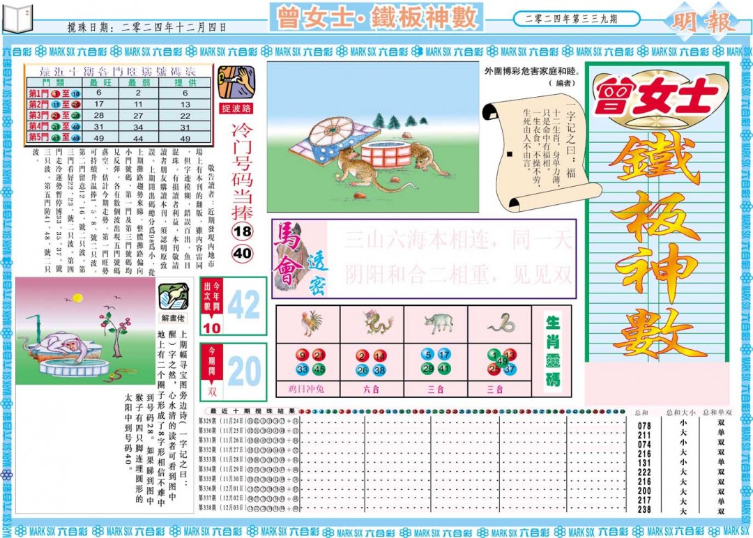 2024339期曾女士铁板神数A