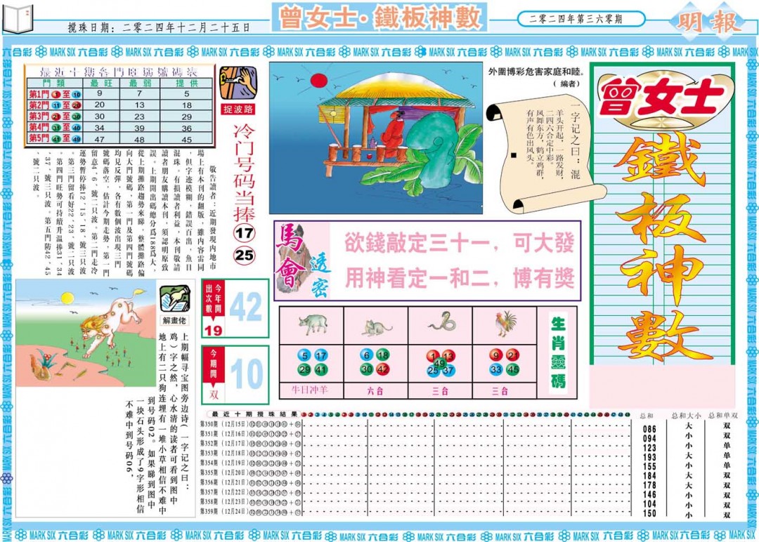 2024360期曾女士铁板神数A