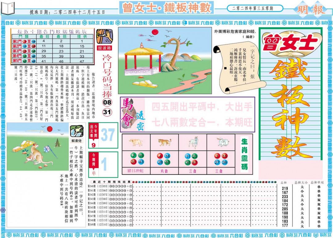 2024350期曾女士铁板神数A