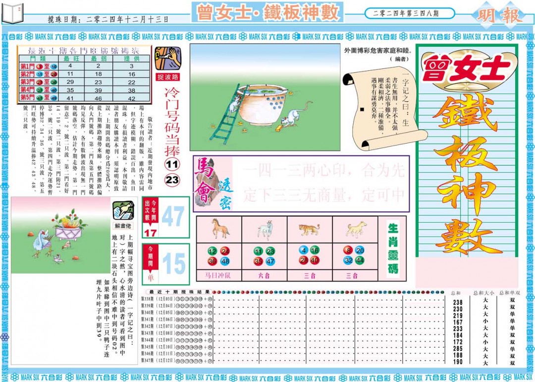 2024348期曾女士铁板神数A