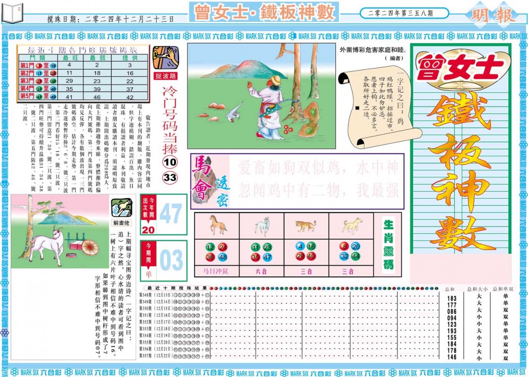2024358期曾女士铁板神数A