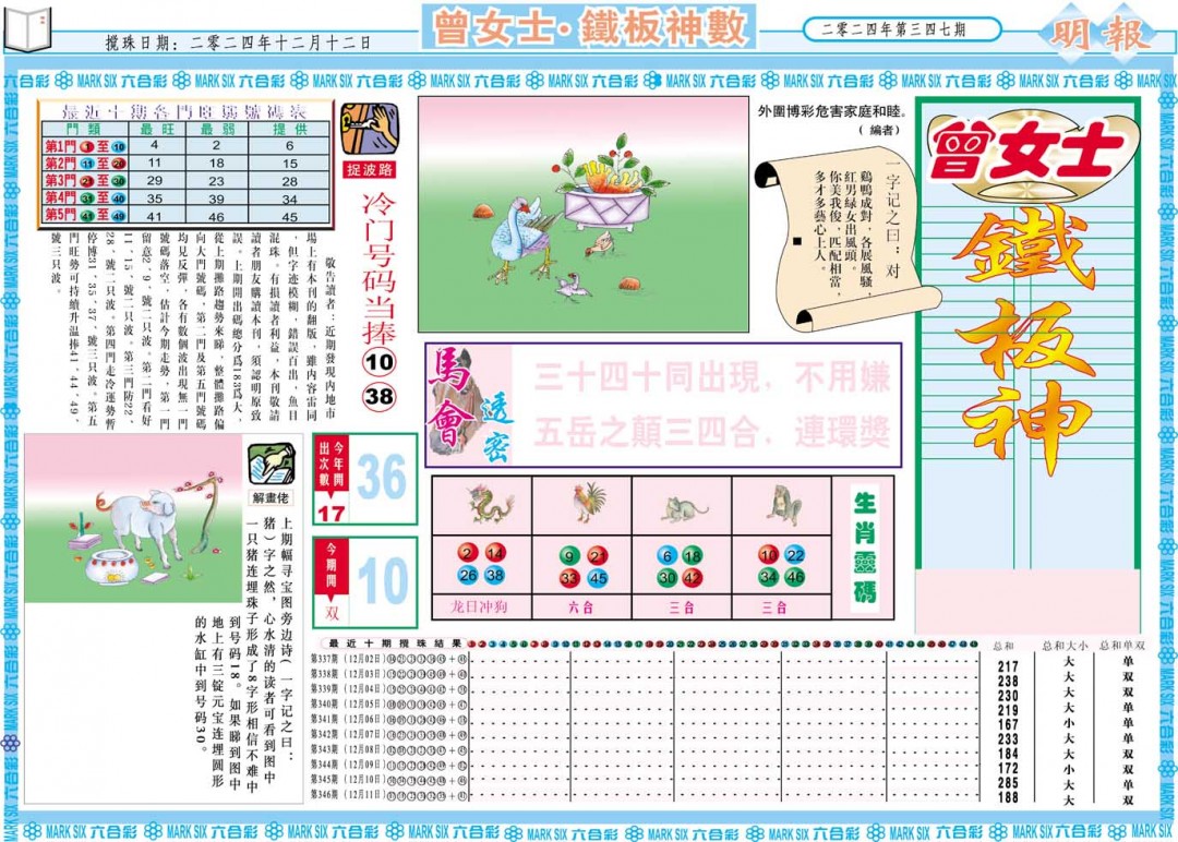 2024347期曾女士铁板神数A